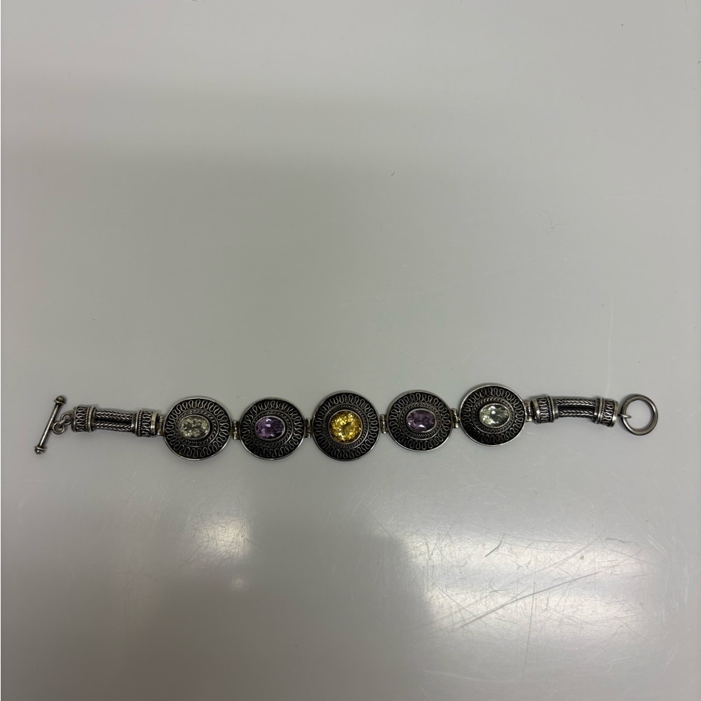 Elegant Antiqued Silver Bracelet with Semi-precious gemstones.